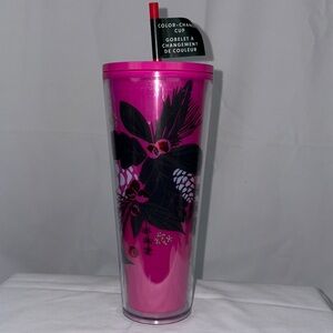 Pink Color-Changing Starbucks Venti Tumbler with Floral Pine Cone Design